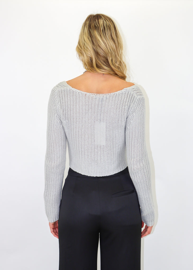 grey long sleeve knit sweater cardigan 