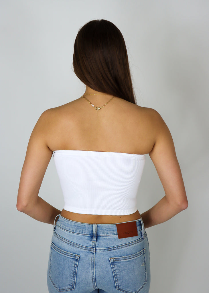 White ribbed cropped tube top 