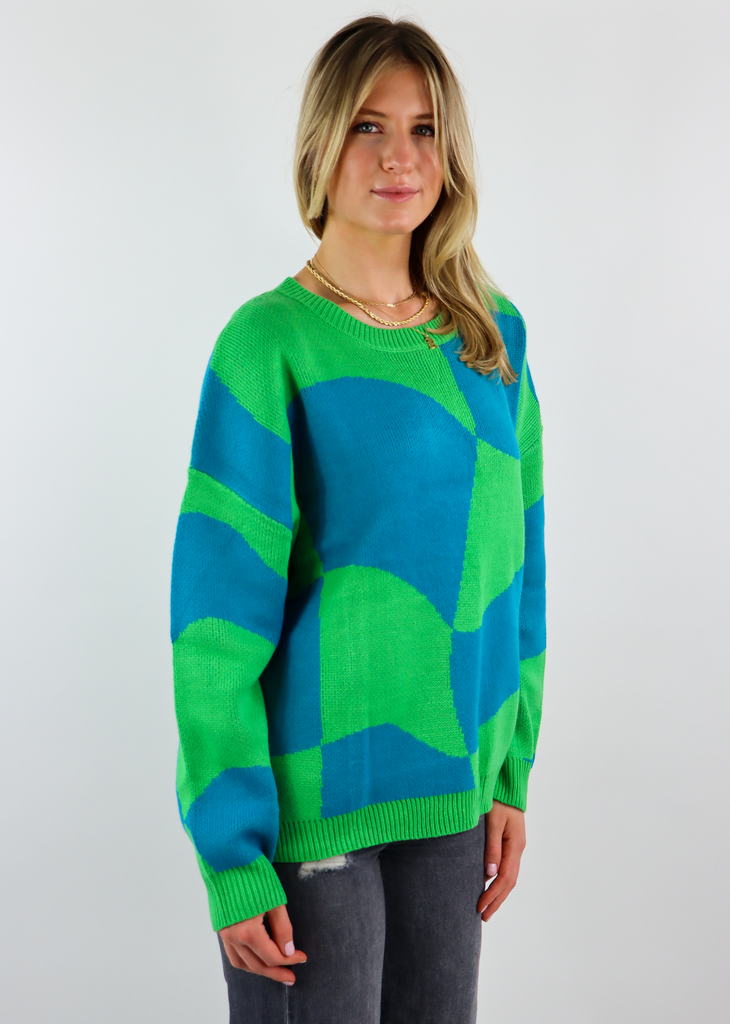 Keep Score Sweater ★ Neon Blue & Green