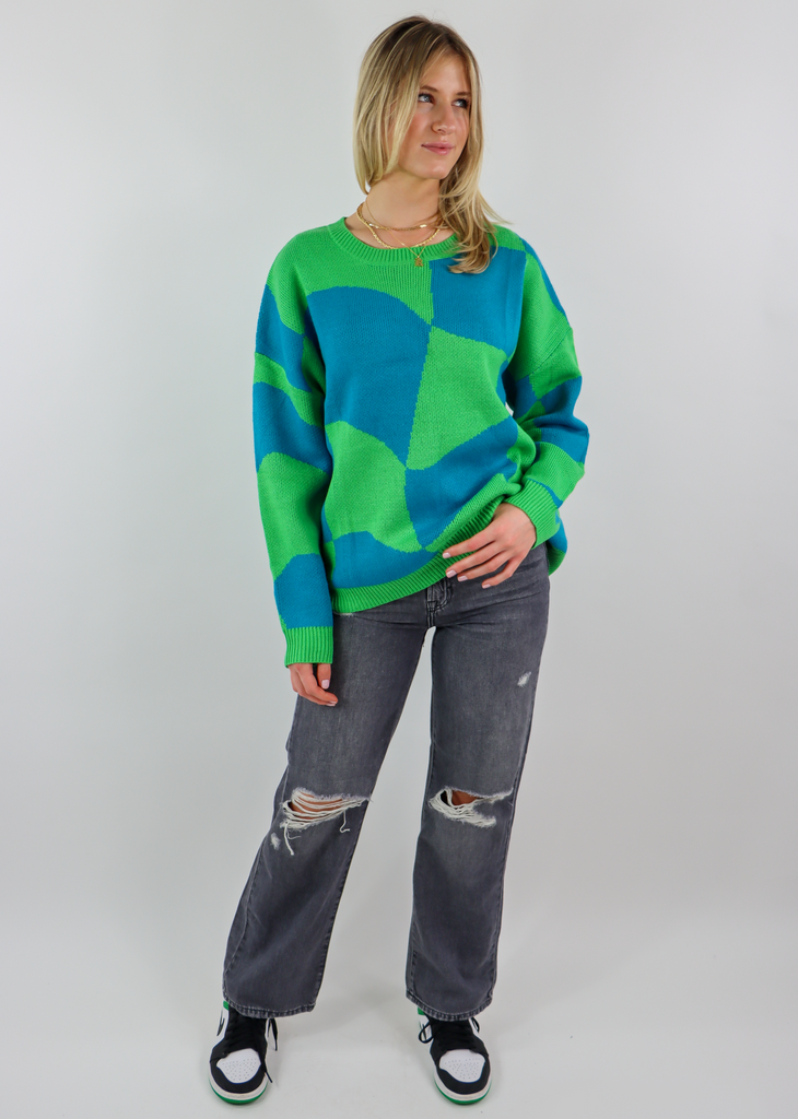 Keep Score Sweater ★ Neon Blue & Green