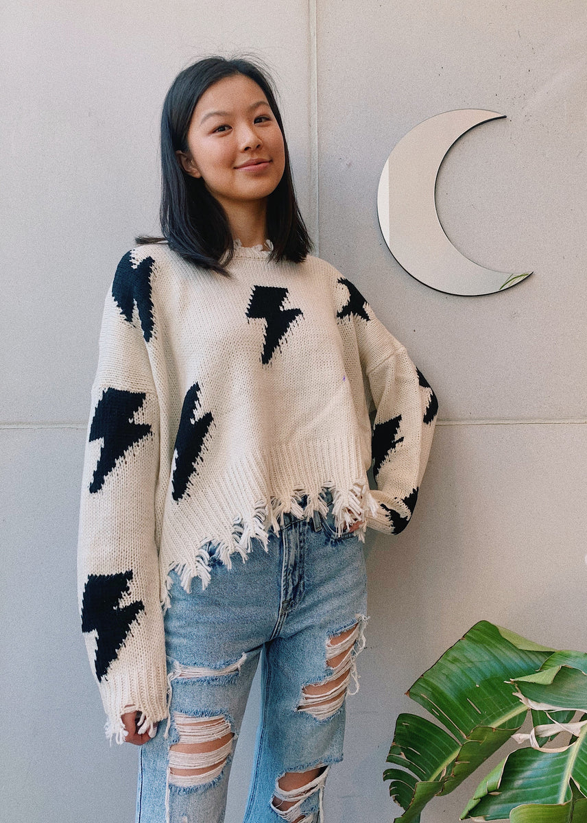 Brooklyn Black and White Knit Sweater - Small