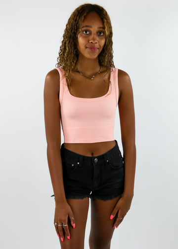 spill the tea peach seamless chevron ribbed scoop neck stretchy crop tank top - Rock N Rags