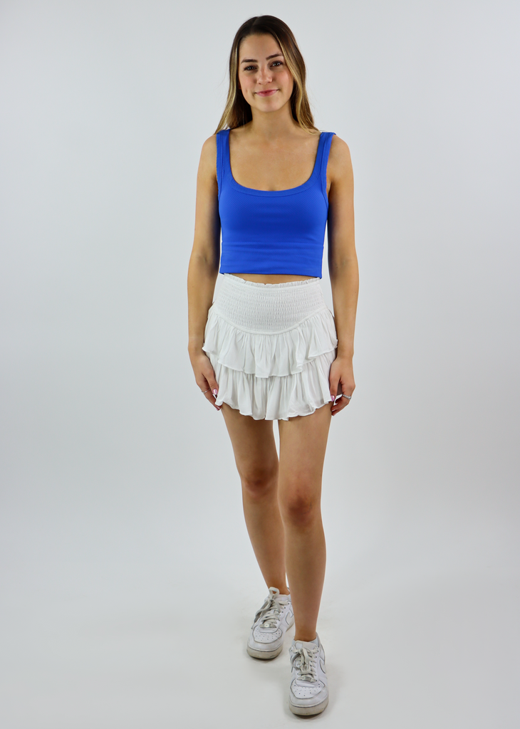 Cobalt Blue Best Selling Cropped Tank Top With Scoop Neck Subtle Chevron Texture Spill The Tea Tank - Rock N Rags