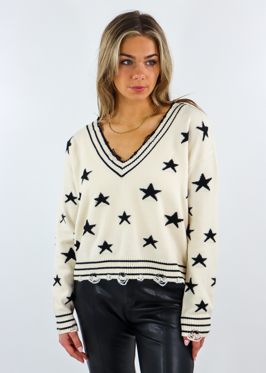 V neck clearance star sweater