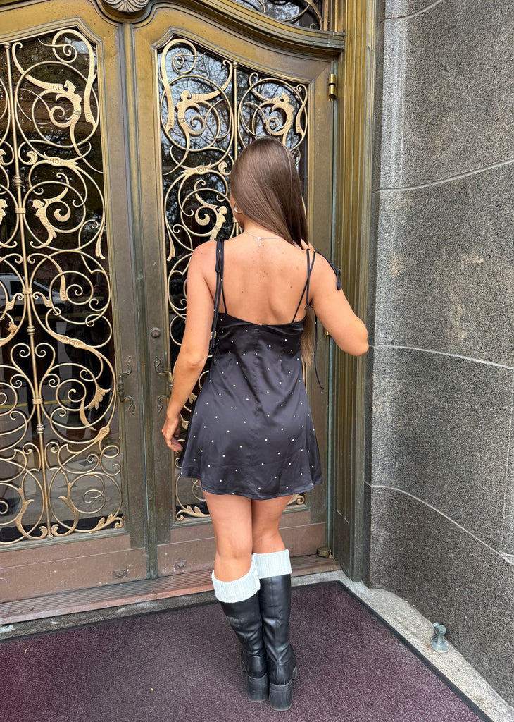 Twist Top Polka Dot Mini Dress ★ Black