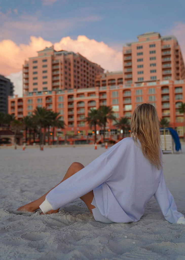 Blue and White Mini Striped Mockneck Sweatshirt ★ Blue