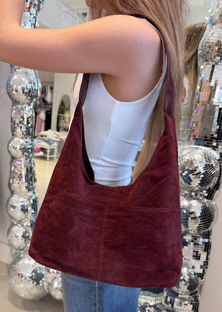 Faux Suede Boho Shoulder Bag  ★ Burgundy