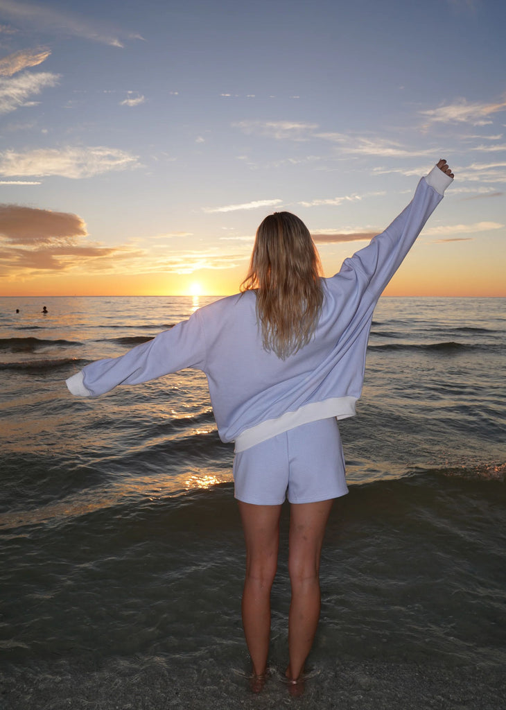 Blue and White Mini Striped Mockneck Sweatshirt ★ Blue