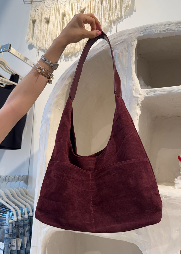 Faux Suede Boho Shoulder Bag  ★ Burgundy