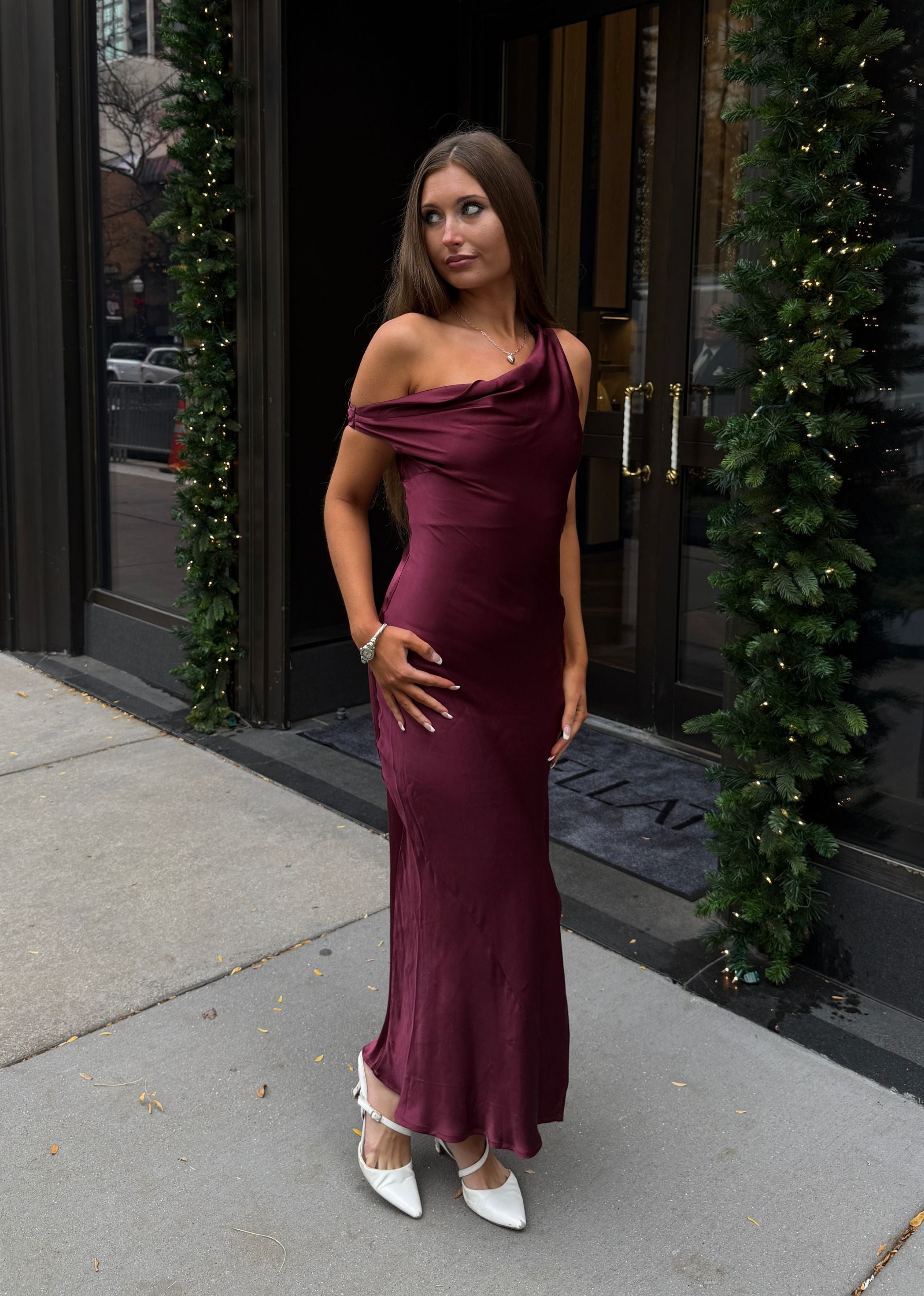 Asymmetrical Cowl Neck Maxi Dress Burgundy Large Asymmetrical Cowl Neck Maxi Dress Burgundy Large