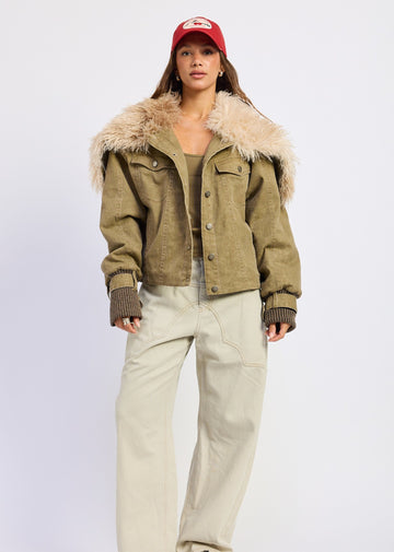 Bad Reputation Denim Jacket ★ Olive Green - Rock N Rags