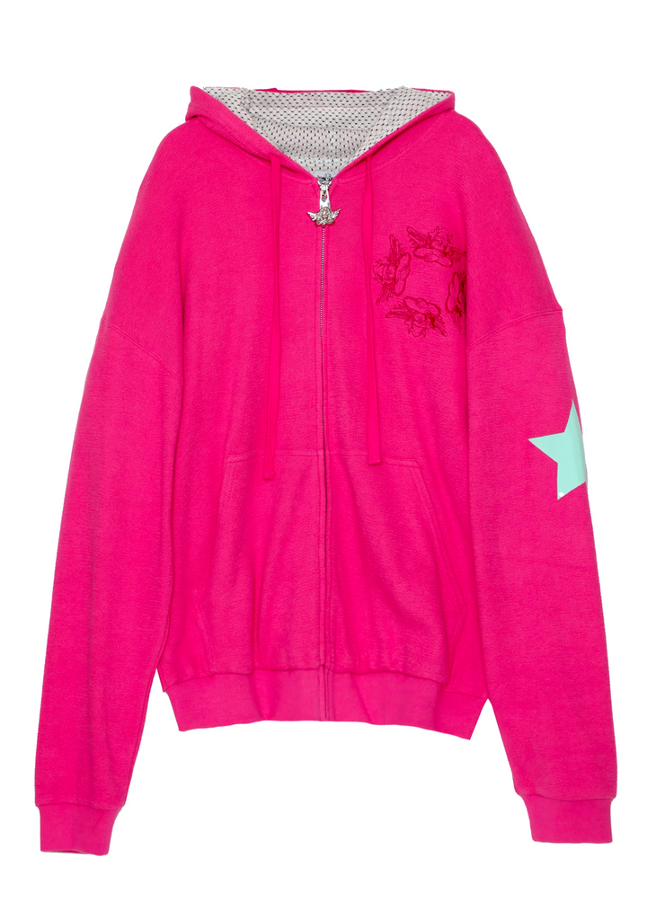 Boys Lie zip up hoodie, jersey mesh lining, hot pink