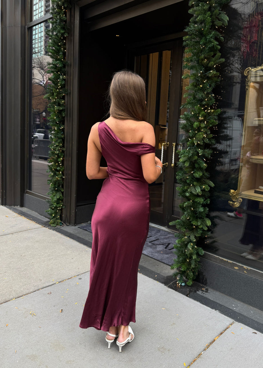 Asymmetrical Cowl Neck Maxi Dress ☆ Burgundy – Rock N Rags
