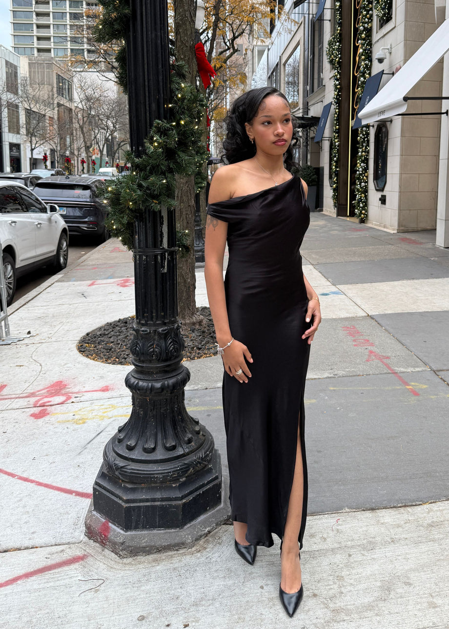 Asymmetrical Cowl Neck Maxi Dress Black Medium , Women's By Rock N Rags