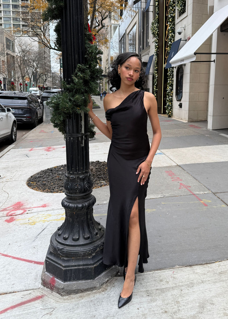 Holiday Asymmetric Cowl Neck Maxi Dress ★ Black