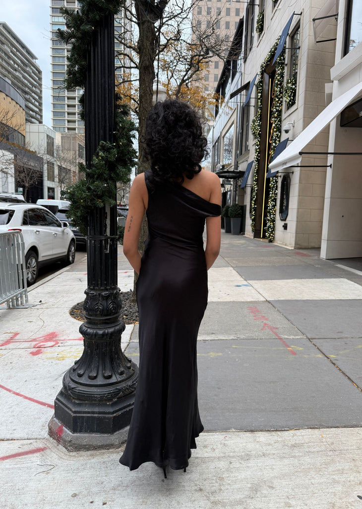 Holiday Asymmetric Cowl Neck Maxi Dress ★ Black