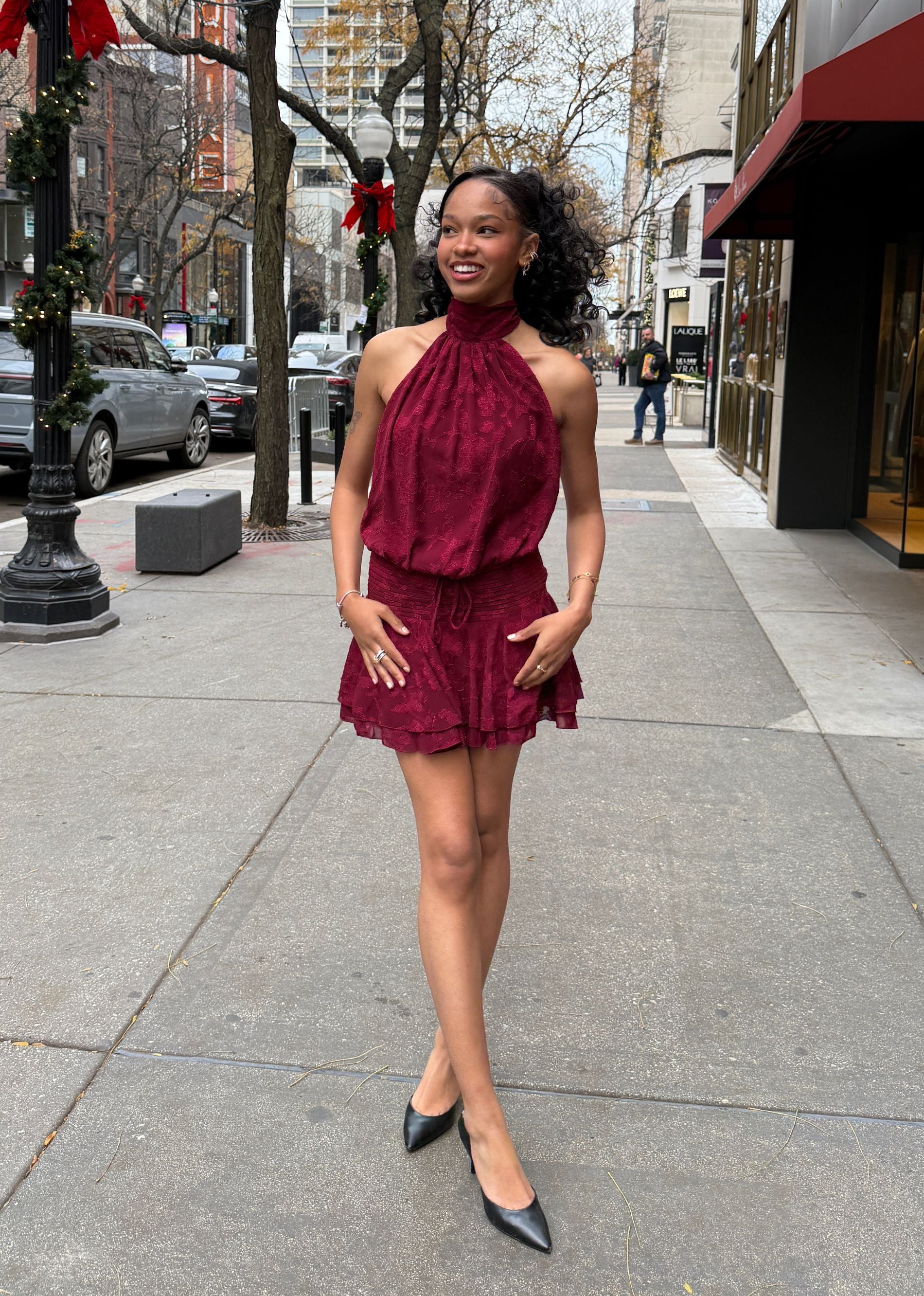 floral burgundy dress Burgundy Floral Long Sleeve Midi Dress - All Dresses