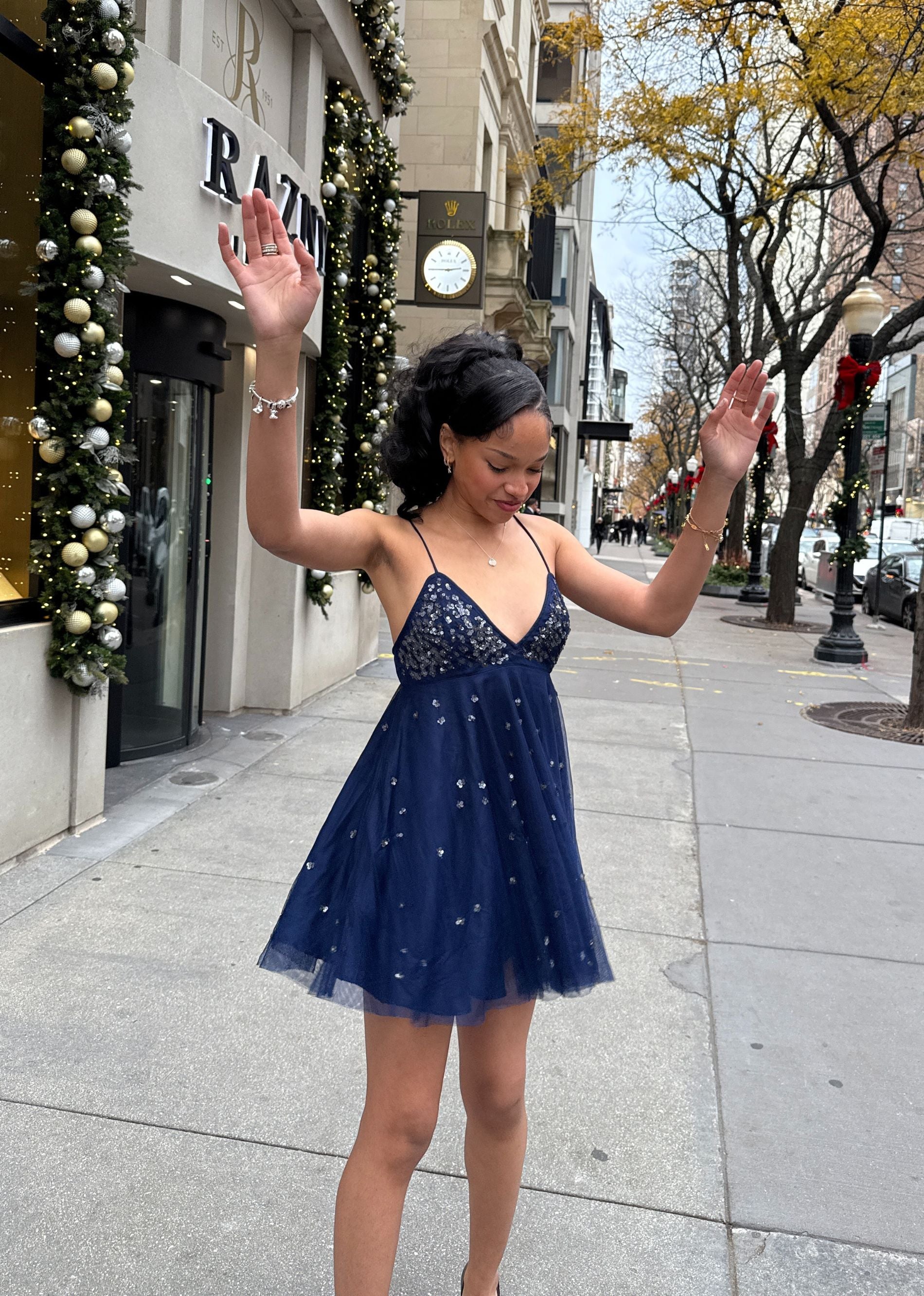 Free People Noel Shine Mini Dress ★ Navy