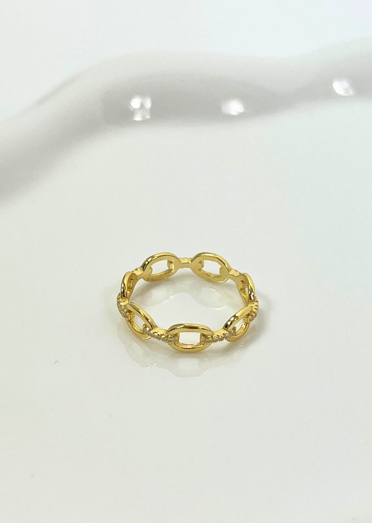 Oval Studded Chain Link Ring ★ Gold