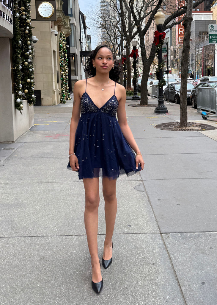 Free People Noel Shine Mini Dress ★ Navy