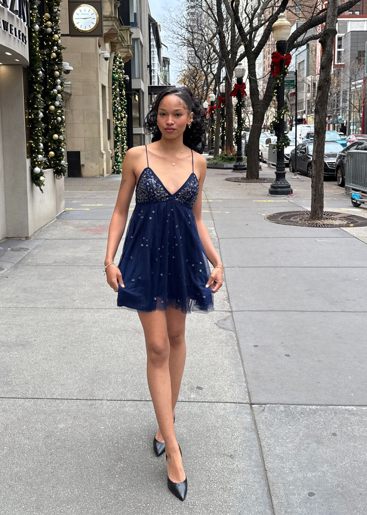 Free People Noel Shine Mini Dress ★ Navy