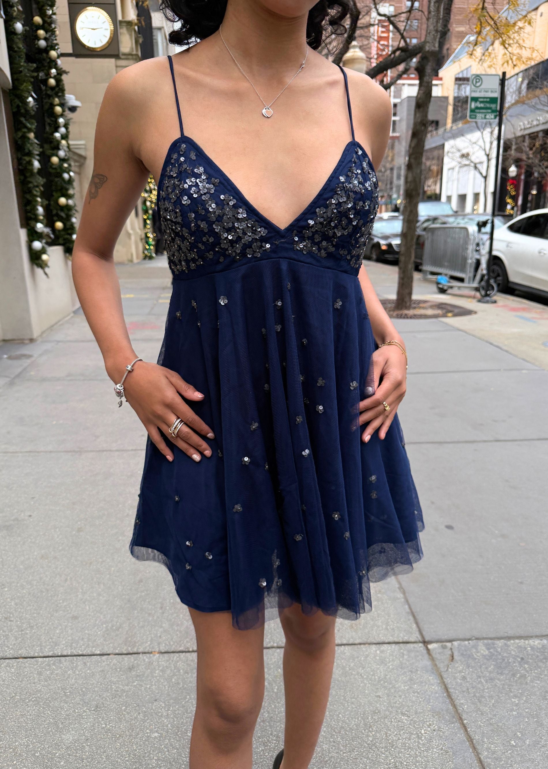 Free People Noel Shine Mini Dress ☆ Navy – Rock N Rags
