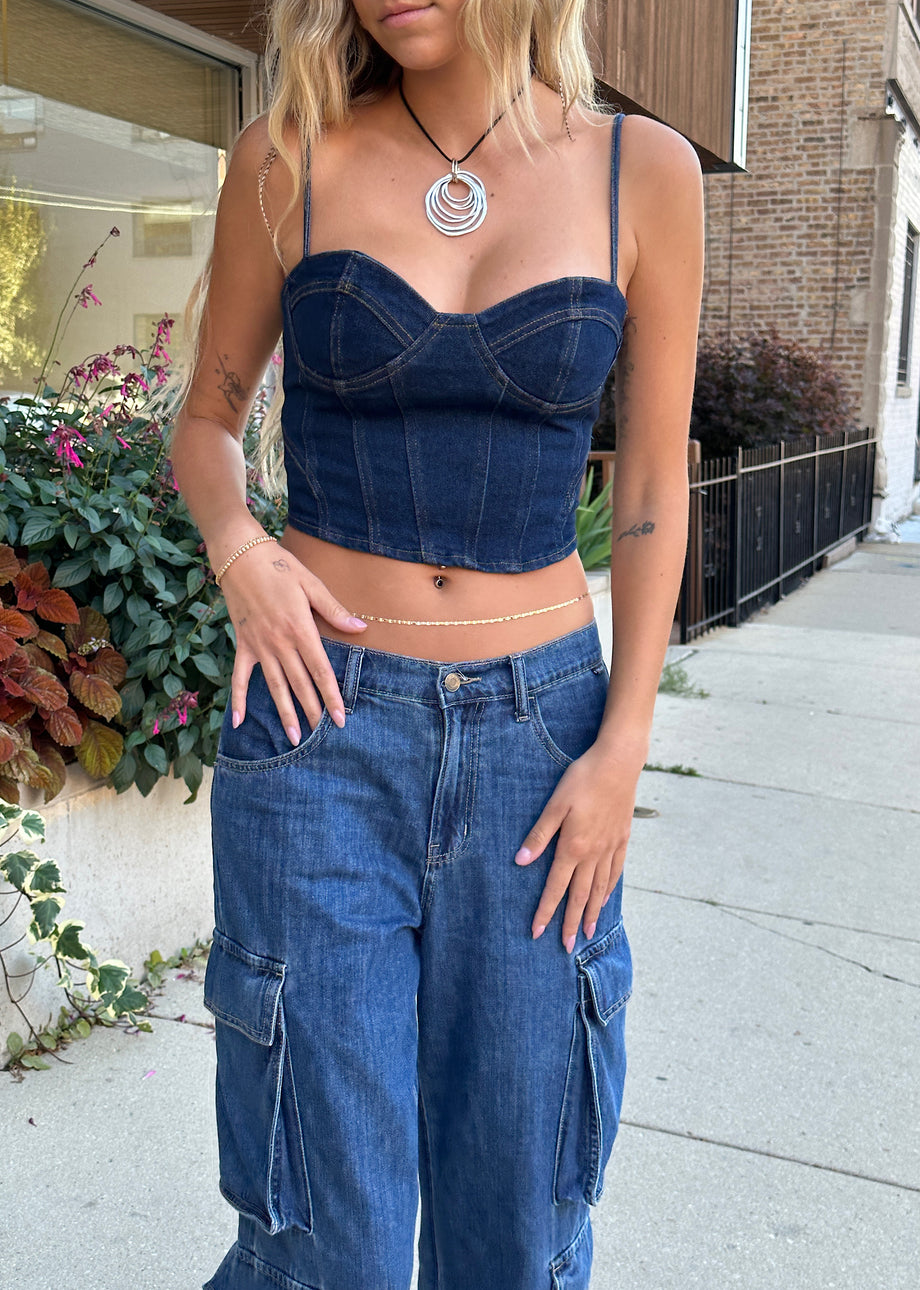 Checkmate Corset Top ☆ Dark Wash – Rock N Rags