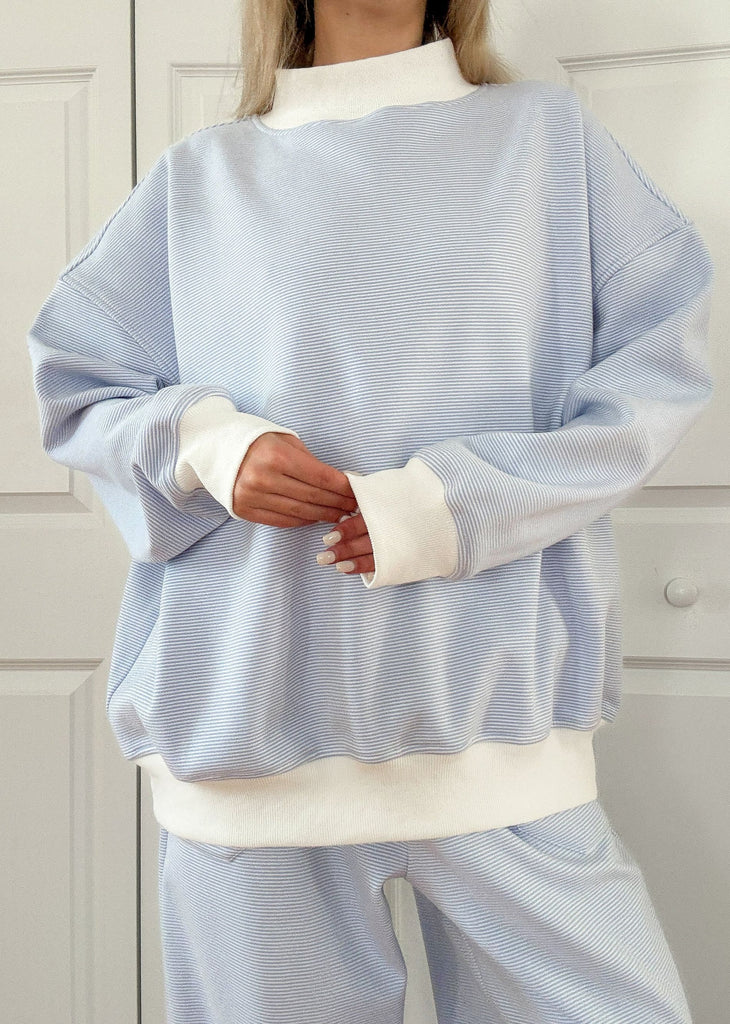 Blue and White Mini Striped Mockneck Sweatshirt ★ Blue