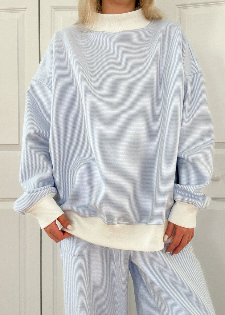 Blue and White Mini Striped Mockneck Sweatshirt ★ Blue