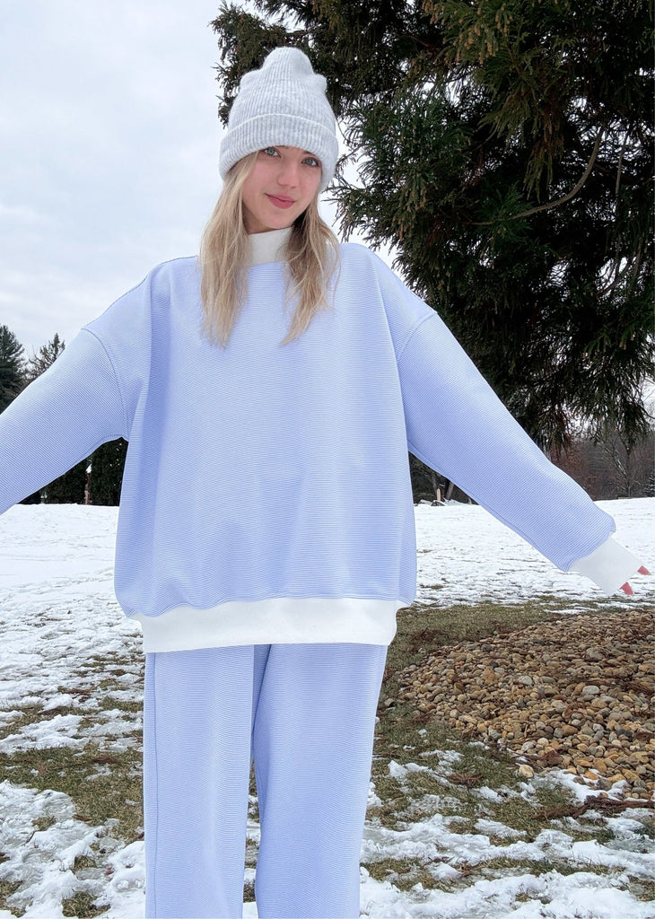 Blue and White Mini Striped Mockneck Sweatshirt ★ Blue