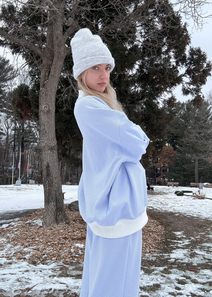 Blue and White Mini Striped Mockneck Sweatshirt ★ Blue