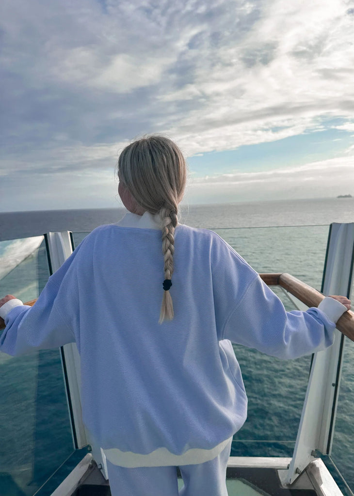 Blue and White Mini Striped Mockneck Sweatshirt ★ Blue