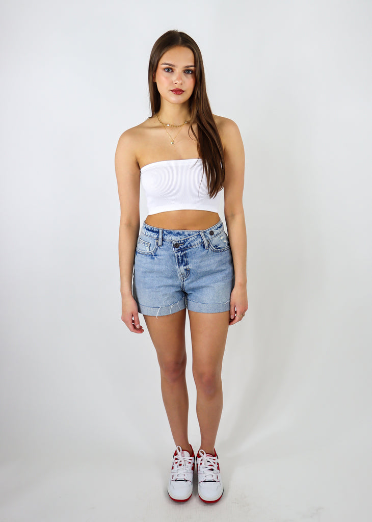 white ribbed stretchy seamless crop tube top - Rock N Rags
