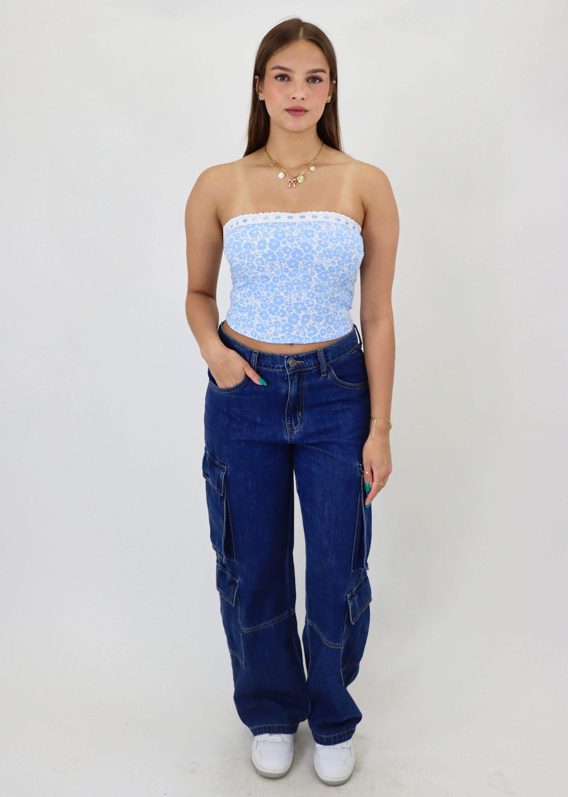 Ditsy Tube Top Blue Floral Large Ditsy Tube Top Blue Floral Large