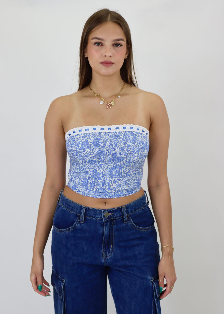 Floral strapless top best sale