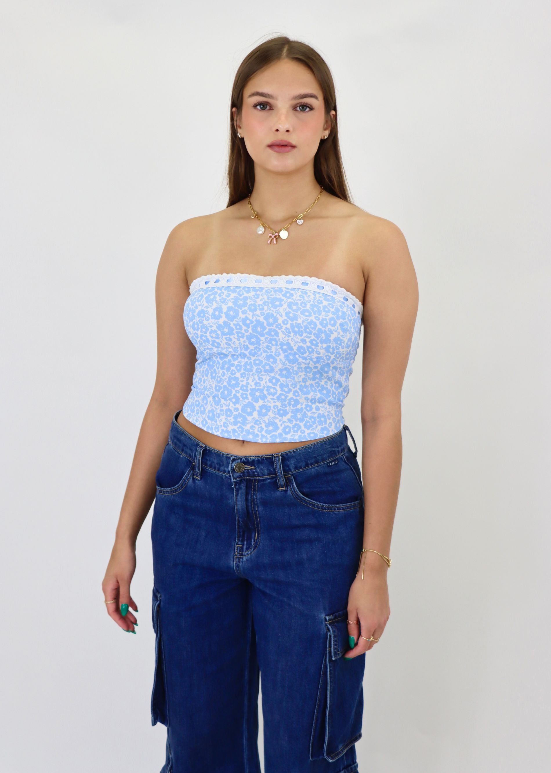 Ditsy Tube Top Blue Floral Large Ditsy Tube Top Blue Floral Large