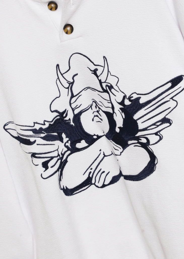 Boys Lie Navy Cherub University Henley Crewneck ★ White