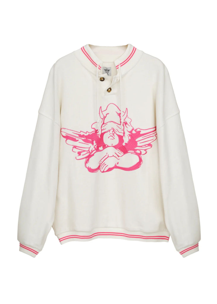 Boys Lie Pink Cherub University Henley Crewneck cream