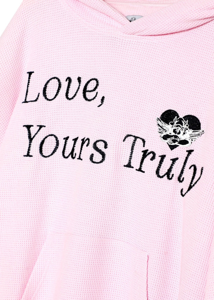 Boys Lie Yours Truly Thermal Racer Hoodie Light Pink Black Embroidered Heart I Hope You Quote