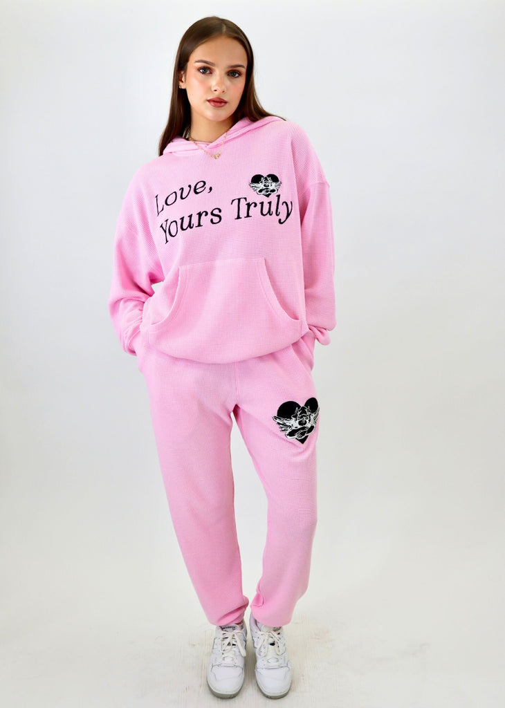 Boys Lie Yours Truly Thermal Racer Hoodie Light Pink