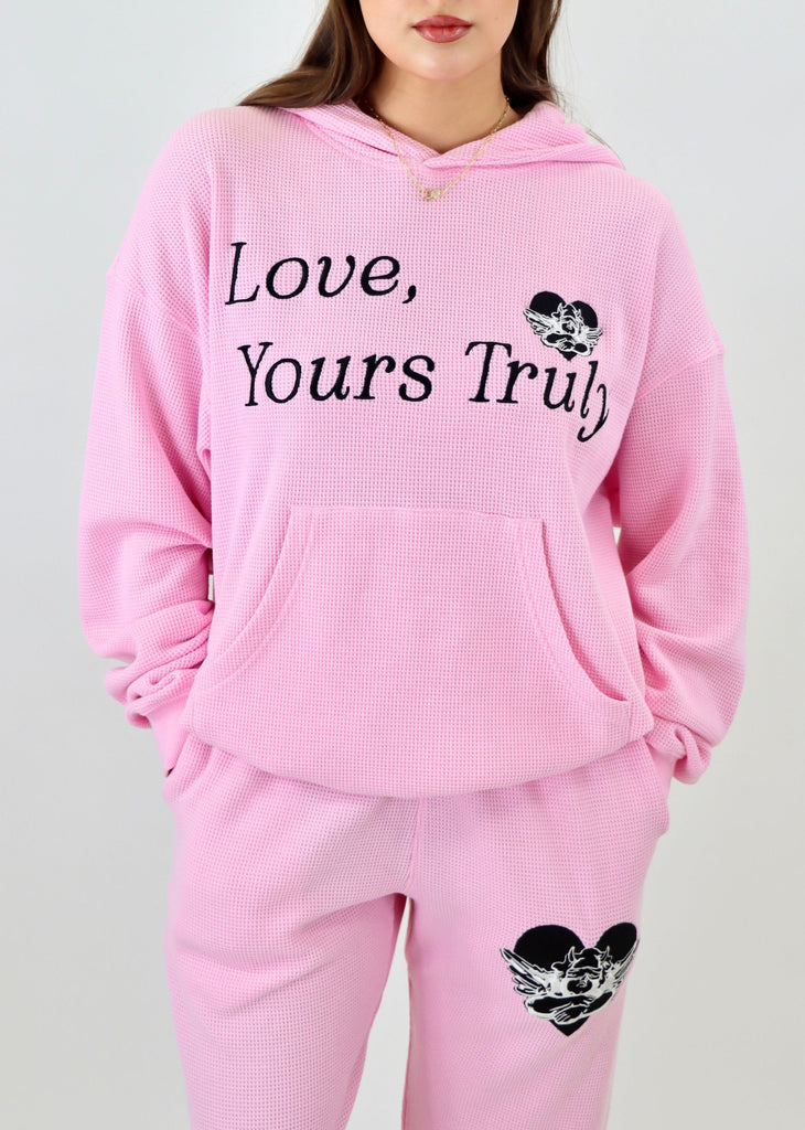 Boys Lie Yours Truly Thermal Racer Hoodie Light Pink