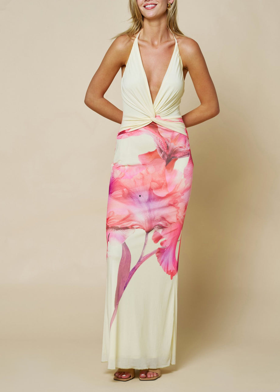 Flowers Maxi Dress Yellow Small
