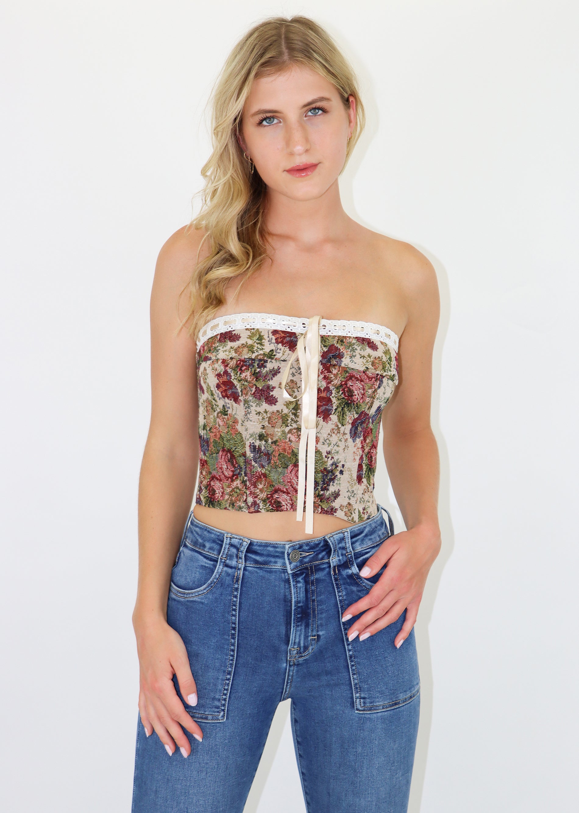 Ribbon In The Sky Corset Top ☆ Floral – Rock N Rags