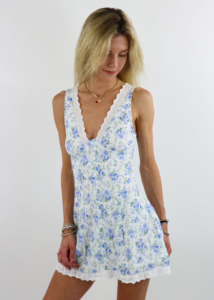 Sweet Serotonin Mini Dress ★ White & Blue Floral