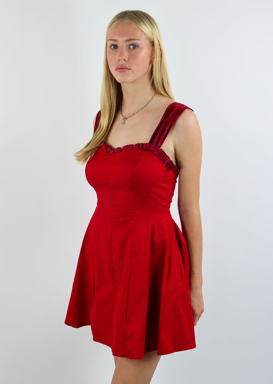 Free People Midnight Magic Mini Dress Red Dahlia / S