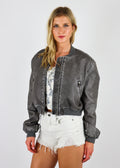 Gray cropped bomber jacket. Burnout leather color (faux leather).