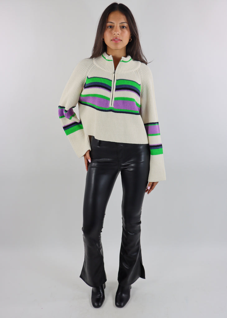 Free People Striped Greta Half-Zip ★ Green and Purple Stripe