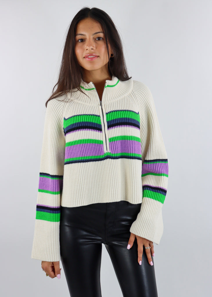 Free People Striped Greta Half-Zip ★ Green and Purple Stripe