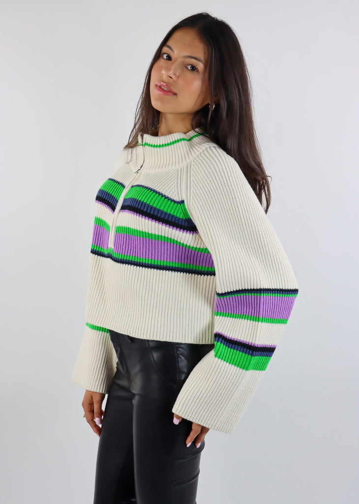 Free People Striped Greta Half-Zip ★ Green and Purple Stripe