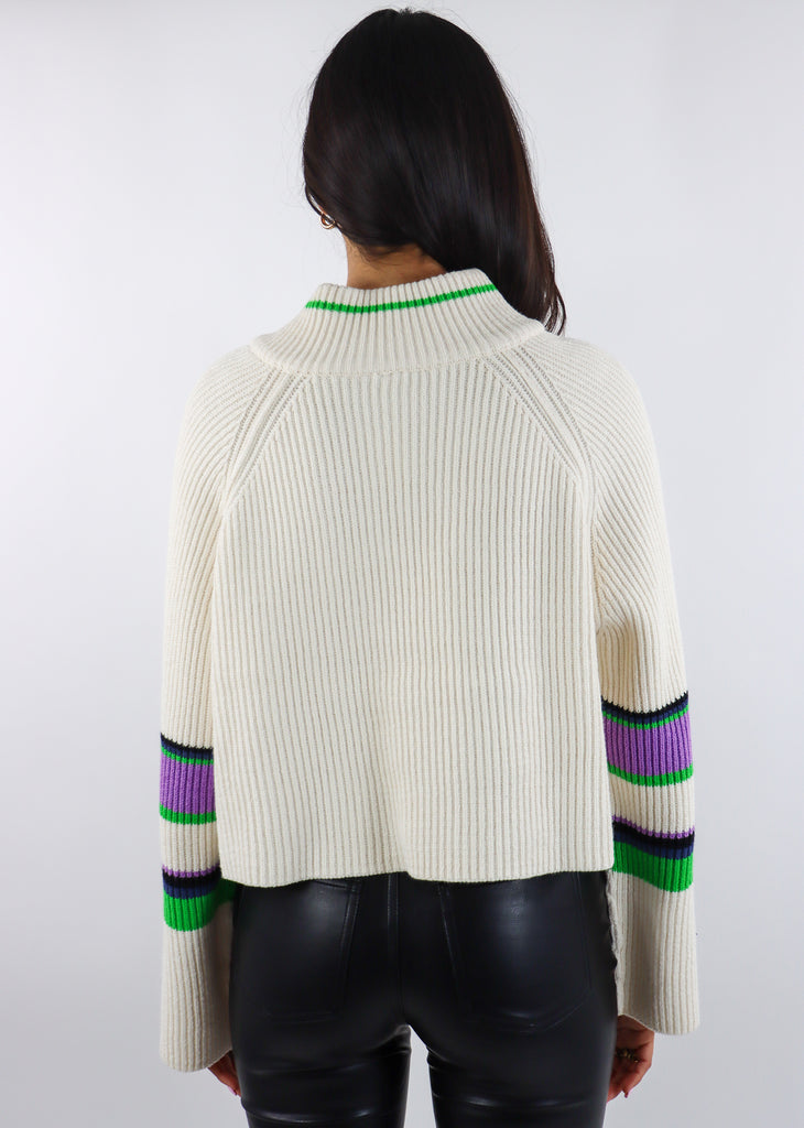 Free People Striped Greta Half-Zip ★ Green and Purple Stripe